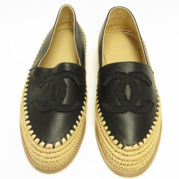 CHANEL Shoes - Chanel 18C Espadrilles Black Lambskin Leather 38